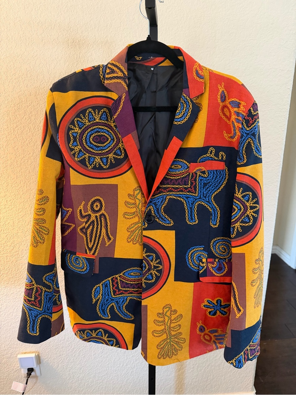 Multicolor Patchwork Printed Women's Blazer - Yellow, Red & Navy